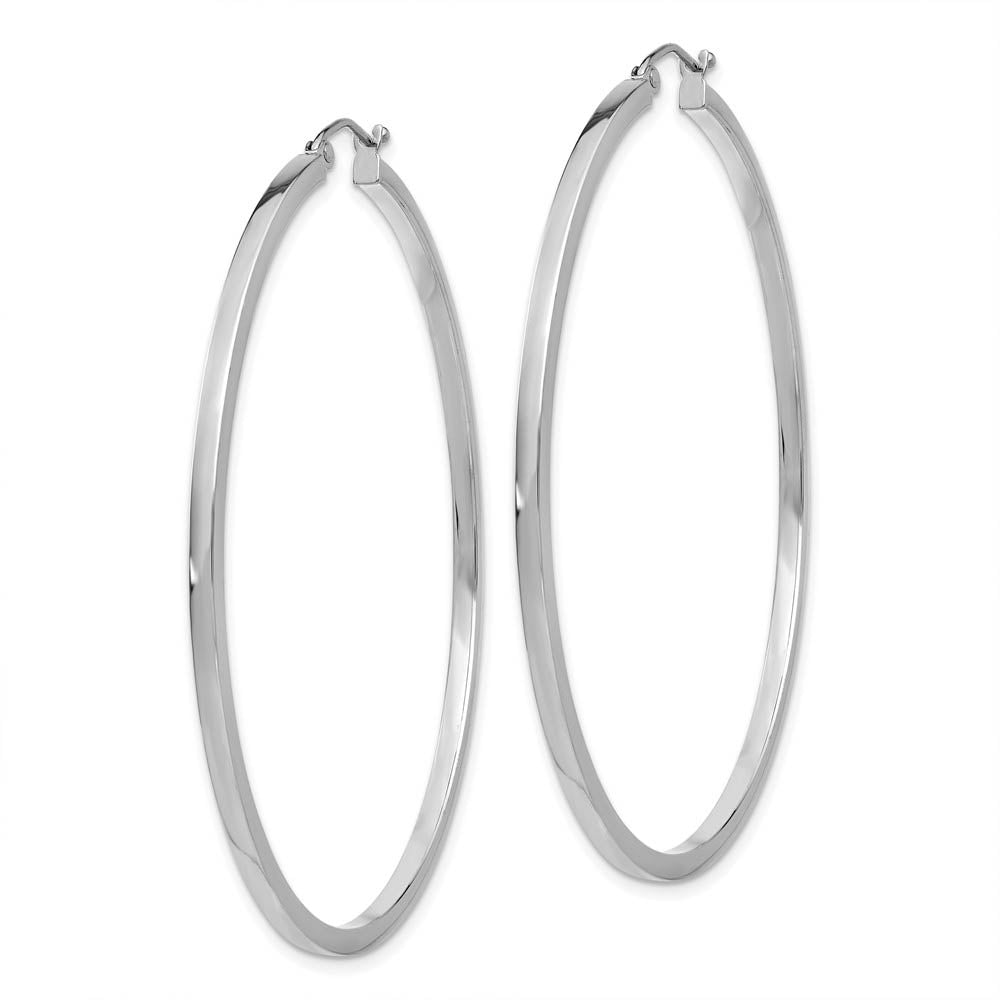 Alternate view of the 2mm, 14k White Gold Square Tube Round Hoop Earrings, 55mm (2 1/8 Inch) by The Black Bow Jewelry Co.