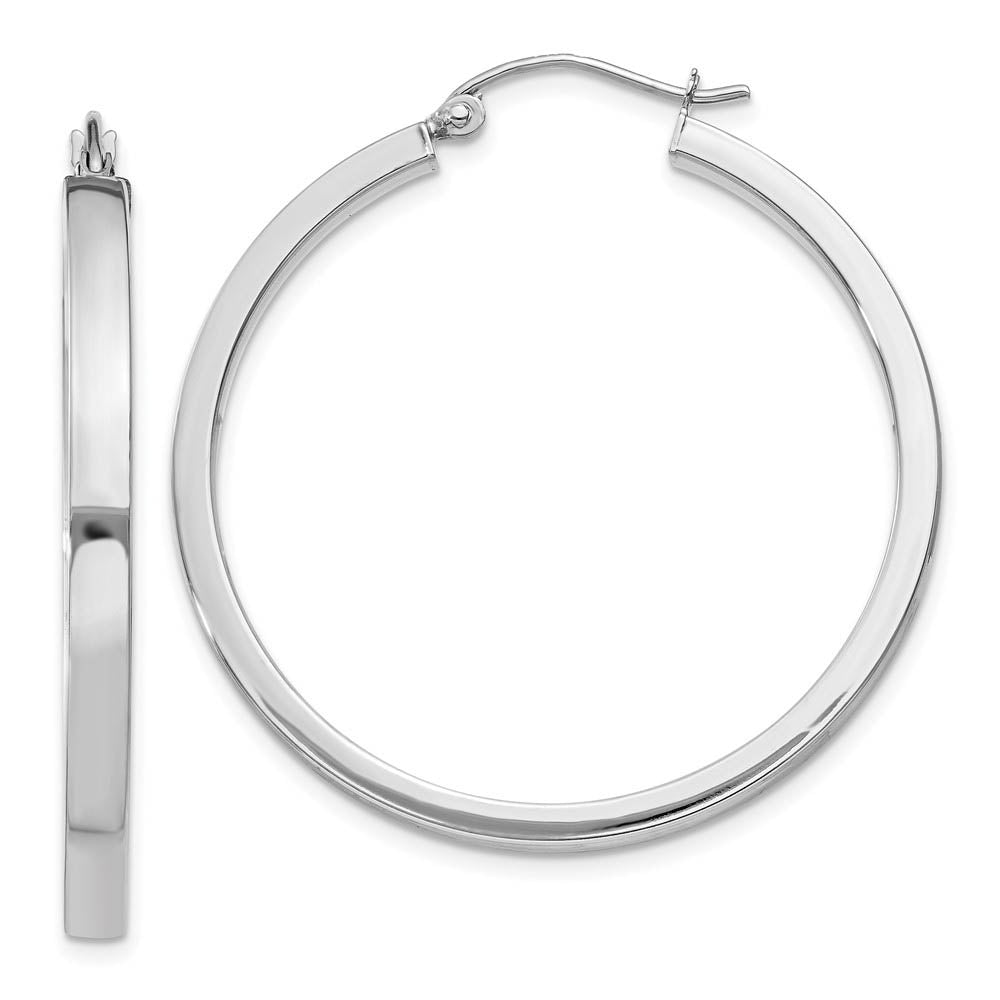3mm, 14k White Gold Polished Rectangle Tube Hoops, 35mm (1 3/8 Inch), Item E9890 by The Black Bow Jewelry Co.