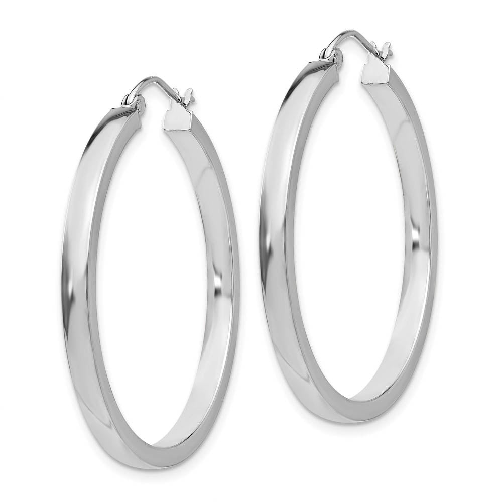 Alternate view of the 3mm, 14k White Gold Polished Rectangle Tube Hoops, 35mm (1 3/8 Inch) by The Black Bow Jewelry Co.