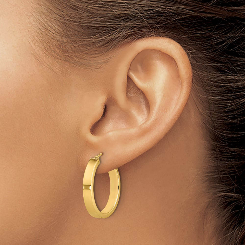 Alternate view of the 4mm, 14k Yellow Gold Polished Round Hoop Earrings, 22mm (7/8 Inch) by The Black Bow Jewelry Co.