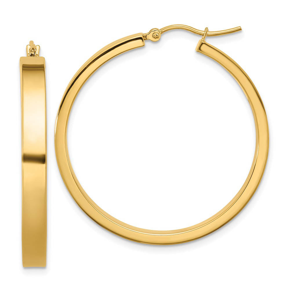 4mm, 14k Yellow Gold Polished Round Hoop Earrings, 35mm (1 3/8 Inch), Item E9892 by The Black Bow Jewelry Co.