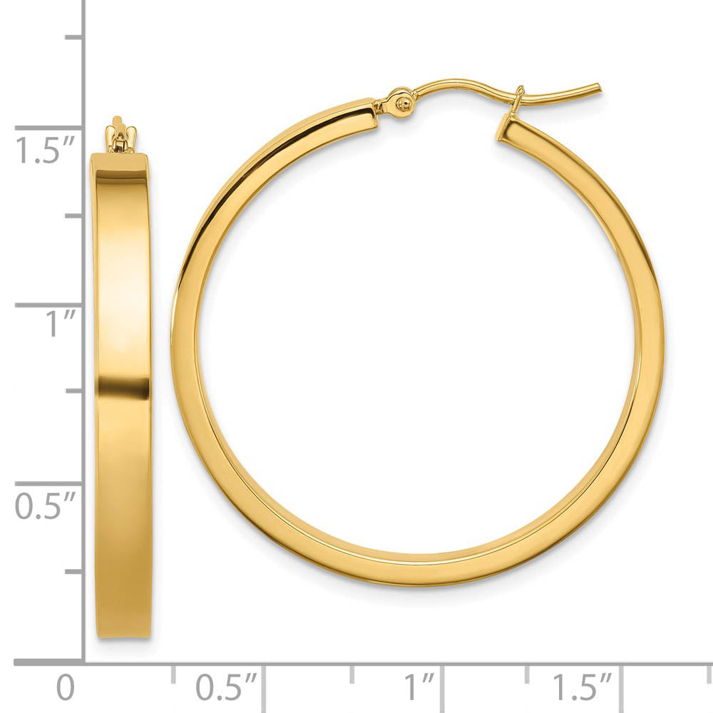 Alternate view of the 4mm, 14k Yellow Gold Polished Round Hoop Earrings, 35mm (1 3/8 Inch) by The Black Bow Jewelry Co.