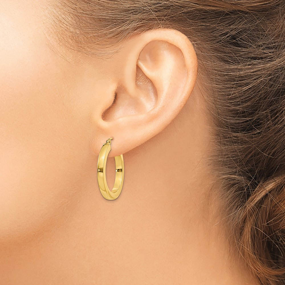 Alternate view of the 3mm, 14k Yellow Gold Square Tube Round Hoop Earrings, 25mm (1 Inch) by The Black Bow Jewelry Co.