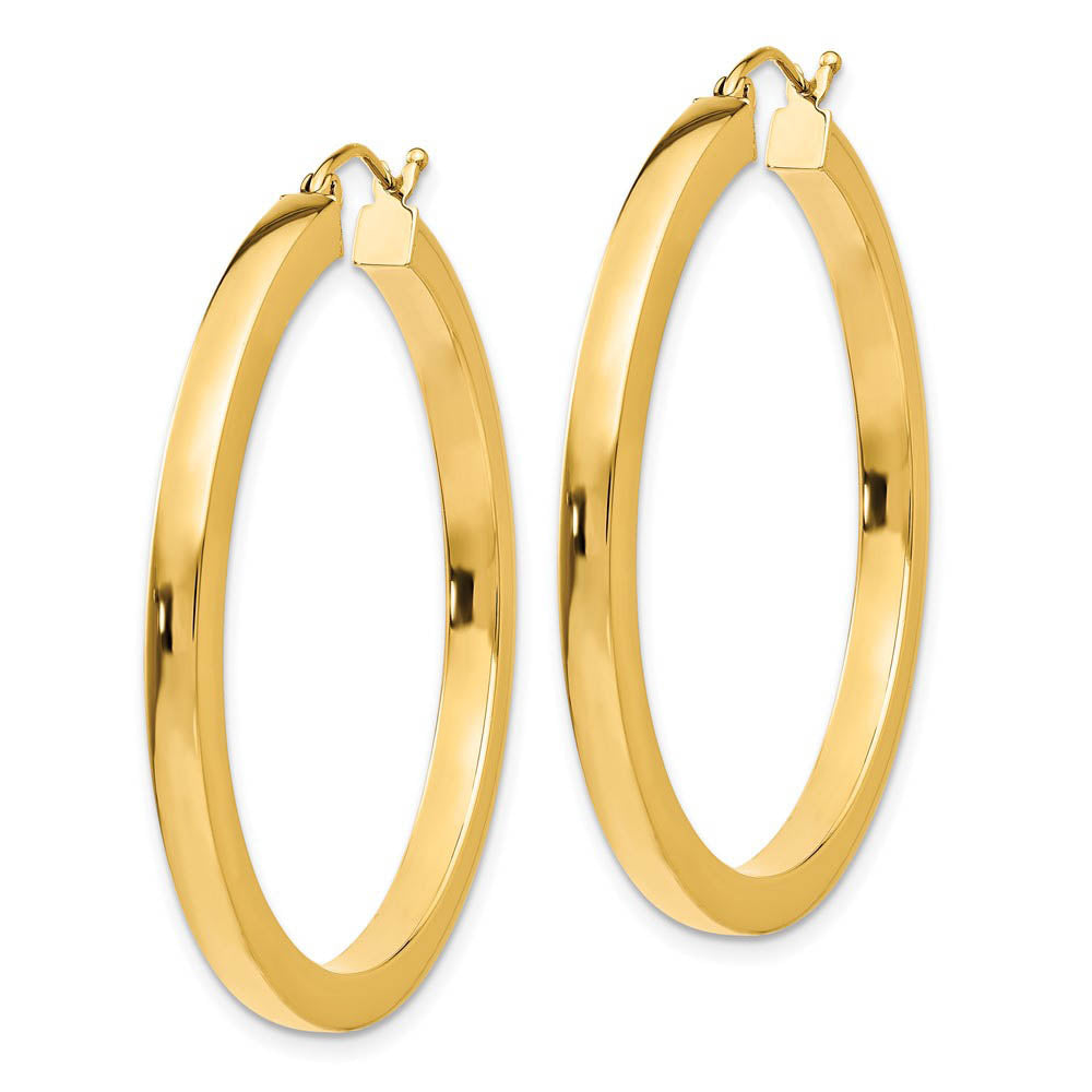 Alternate view of the 3mm, 14k Yellow Gold Square Tube Round Hoop Earrings, 40mm (1 1/2 In) by The Black Bow Jewelry Co.