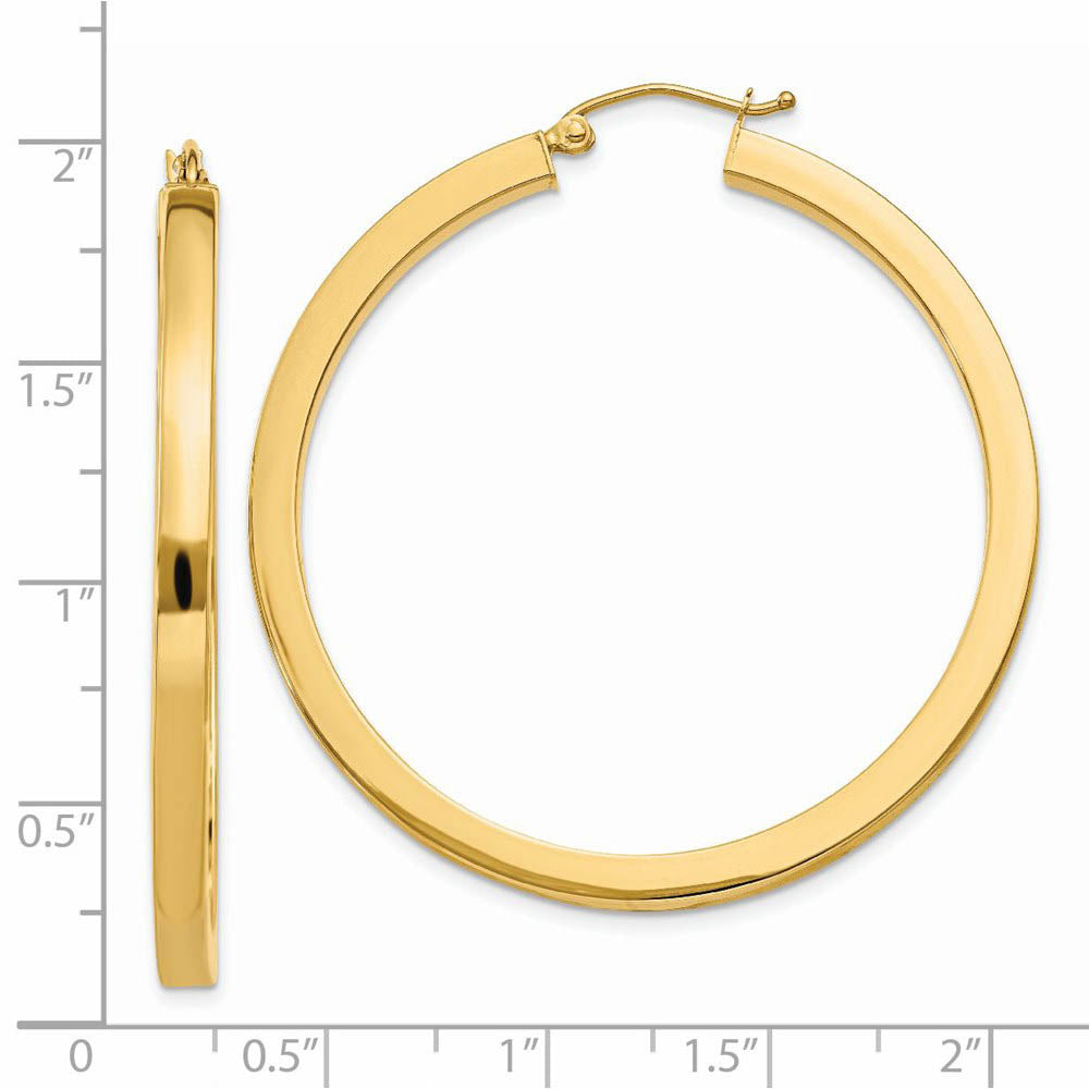 Alternate view of the 3mm, 14k Yellow Gold Square Tube Round Hoop Earrings, 45mm (1 3/4 In) by The Black Bow Jewelry Co.