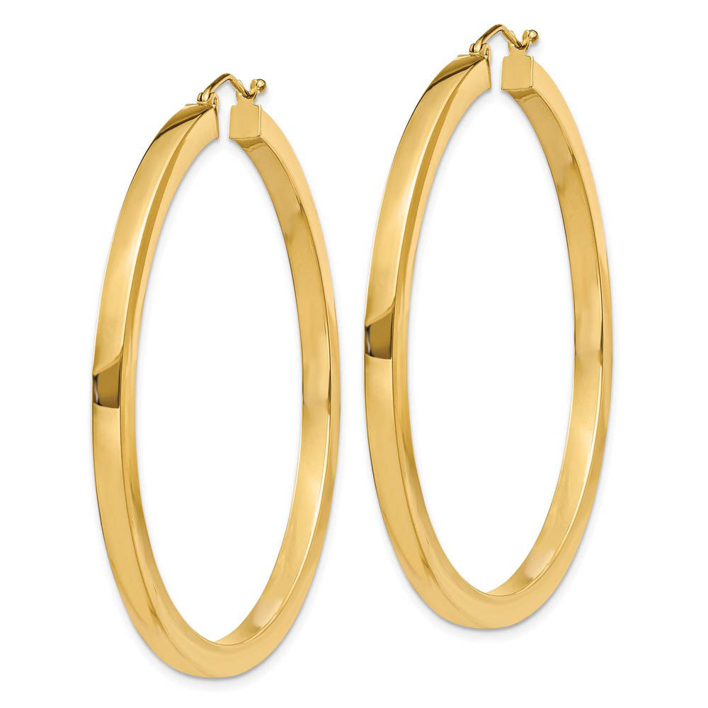 Alternate view of the 3mm, 14k Yellow Gold Square Tube Round Hoop Earrings, 50mm (1 7/8 In) by The Black Bow Jewelry Co.
