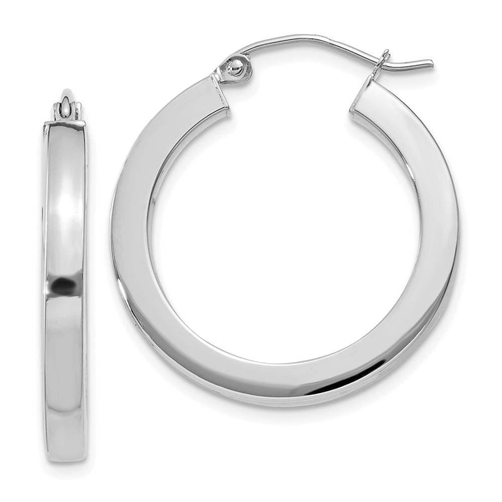 3mm, 14k White Gold Square Tube Round Hoop Earrings, 25mm (1 Inch), Item E9902 by The Black Bow Jewelry Co.