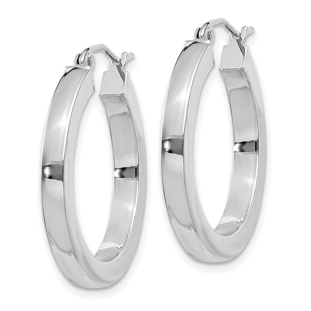 Alternate view of the 3mm, 14k White Gold Square Tube Round Hoop Earrings, 25mm (1 Inch) by The Black Bow Jewelry Co.