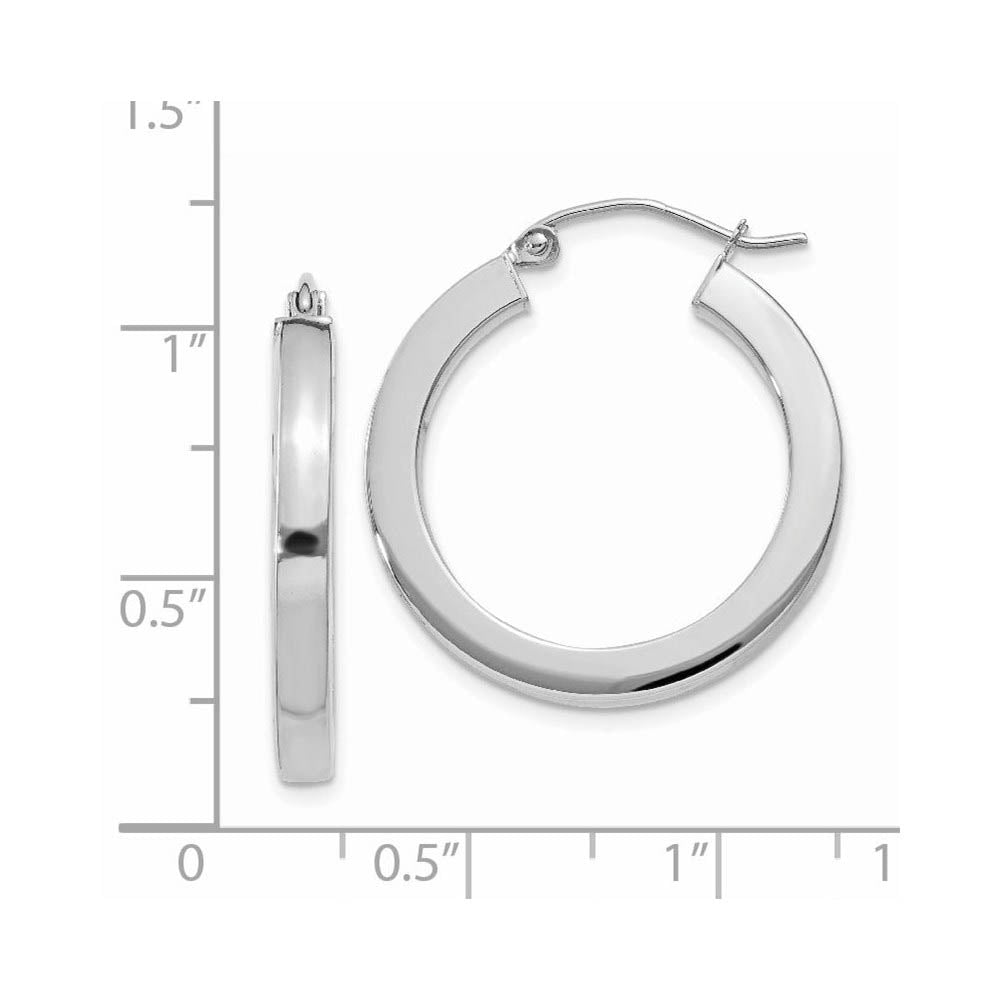 Alternate view of the 3mm, 14k White Gold Square Tube Round Hoop Earrings, 25mm (1 Inch) by The Black Bow Jewelry Co.