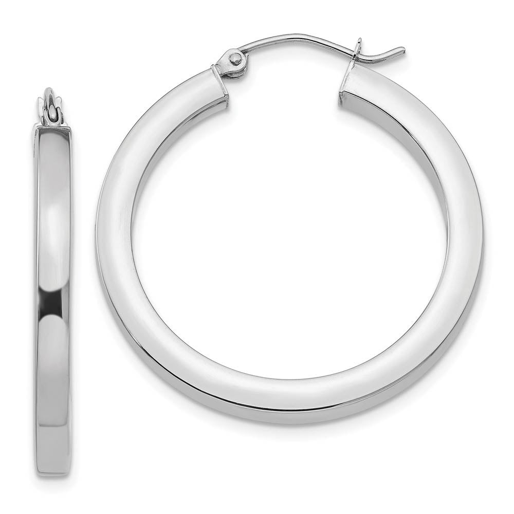 3mm, 14k White Gold Square Tube Round Hoop Earrings, 30mm (1 1/8 Inch), Item E9903 by The Black Bow Jewelry Co.