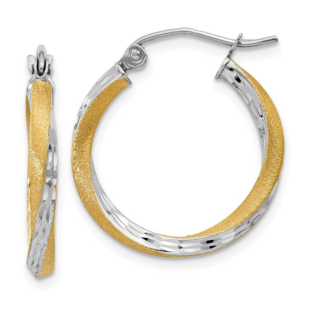 2.5mm, Twisted Round Hoop Earrings in 14k Gold and Rhodium, 20mm, Item E9906 by The Black Bow Jewelry Co.