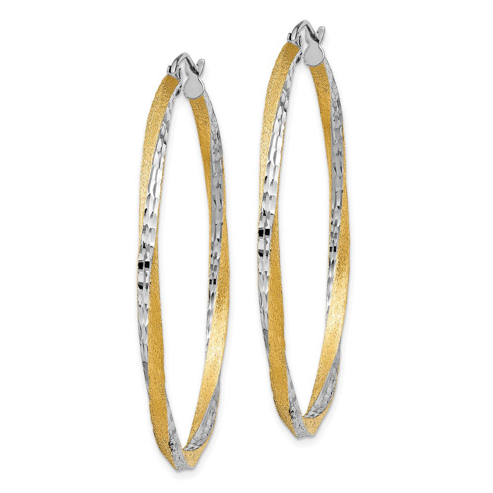 Alternate view of the 2.5mm, Twisted Hoop Earring in 14k Gold and Rhodium 45mm (1 3/4 Inch) by The Black Bow Jewelry Co.
