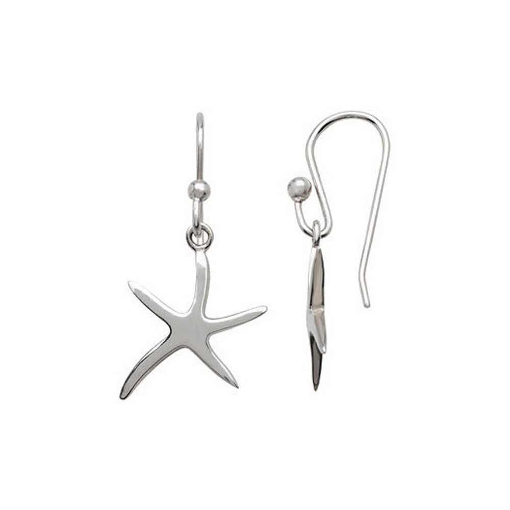 Polished Pencil Starfish Dangle Earrings in Sterling Silver, Item E9953 by The Black Bow Jewelry Co.