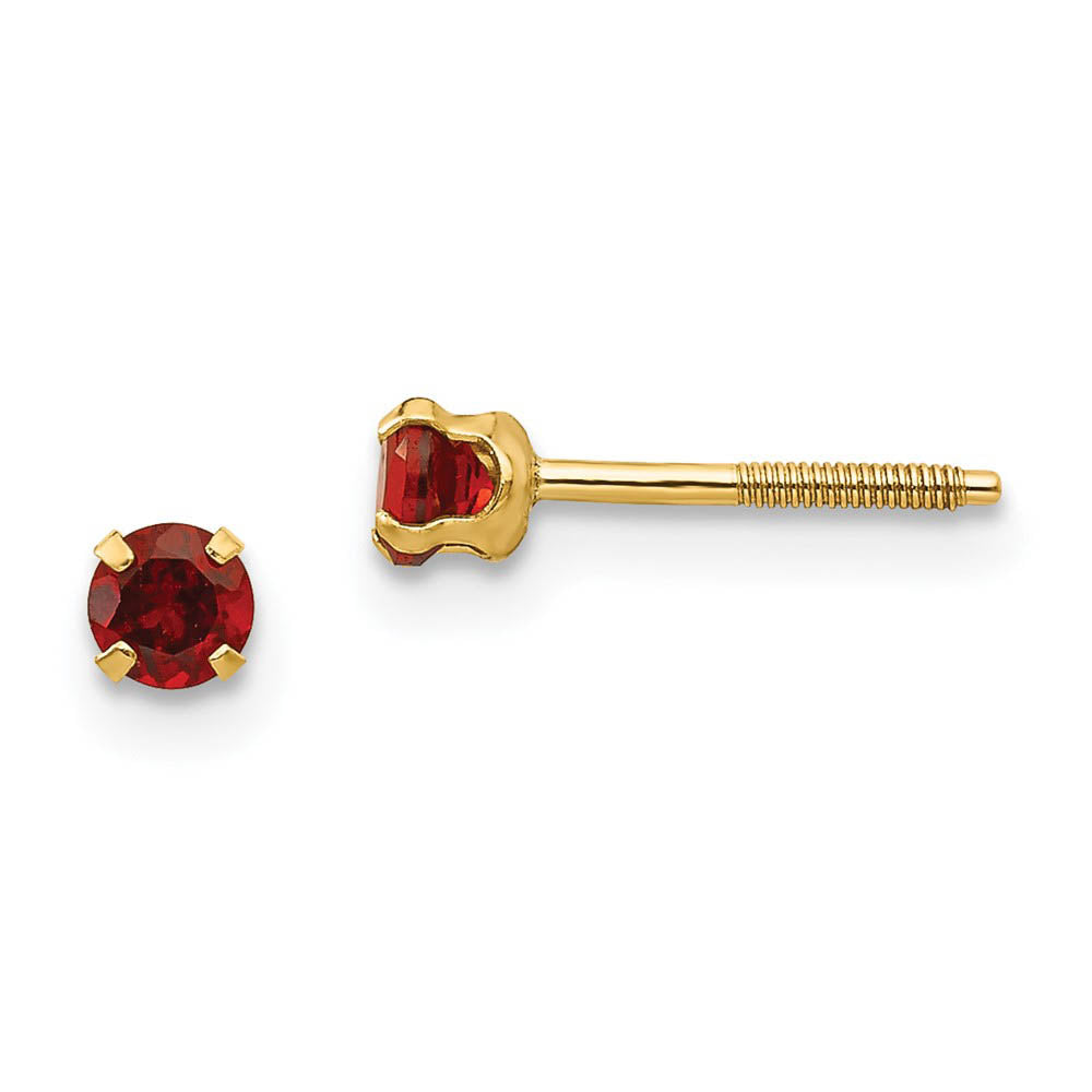 Kids 3mm Garnet Screw Back Stud Earrings in 14k Yellow Gold, Item E9972 by The Black Bow Jewelry Co.