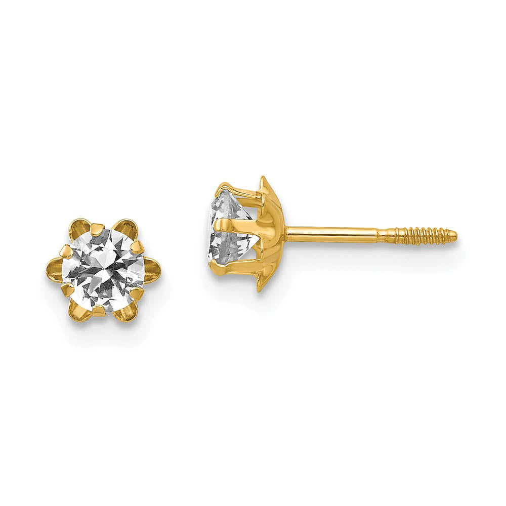 Kids 4mm Synthetic White Topaz & 14k Yellow Gold Screw Back Earrings, Item E9999 by The Black Bow Jewelry Co.