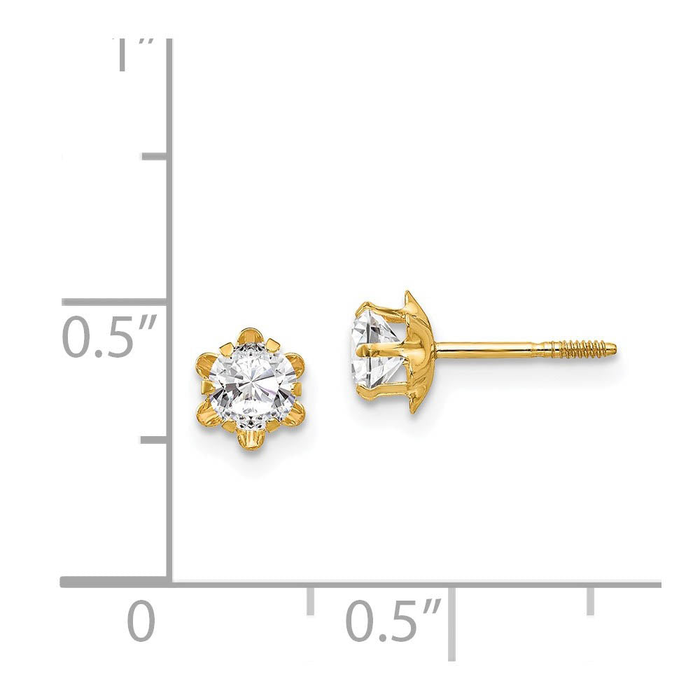Alternate view of the Kids 4mm Synthetic White Topaz & 14k Yellow Gold Screw Back Earrings by The Black Bow Jewelry Co.