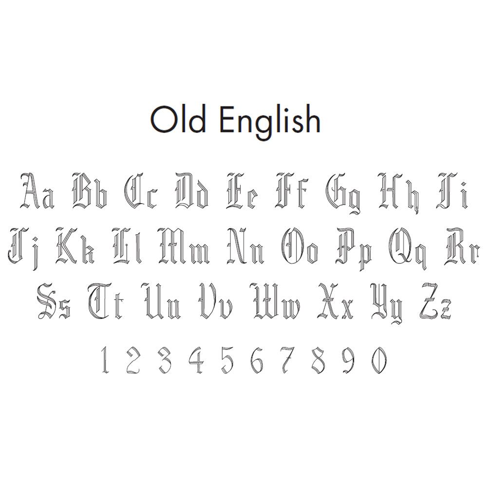 Old English Font, Item EngrvFont-E by The Black Bow Jewelry Co.