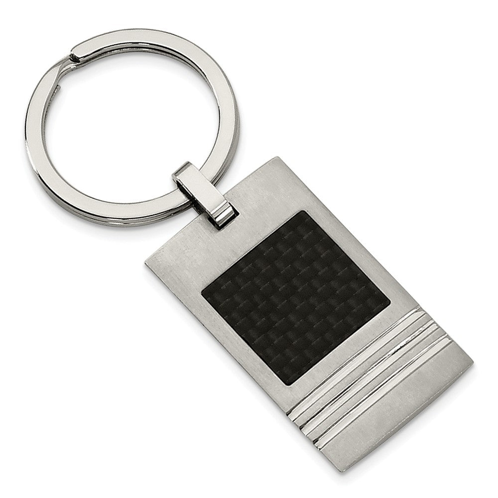 Men's Stainless Steel and Black Carbon Fiber Key Chain, Item K8004 by The Black Bow Jewelry Co.