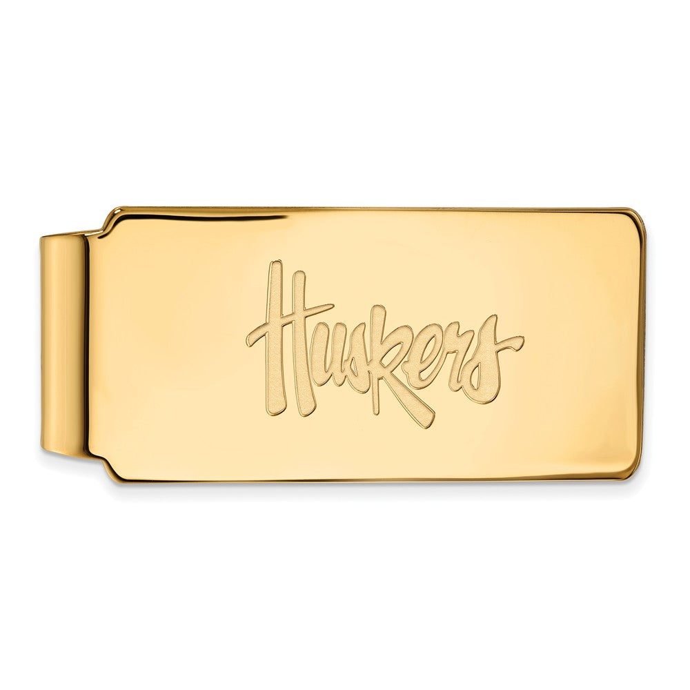 14k Gold Plated Silver U of Nebraska Logo Money Clip, Item M10095 by The Black Bow Jewelry Co.