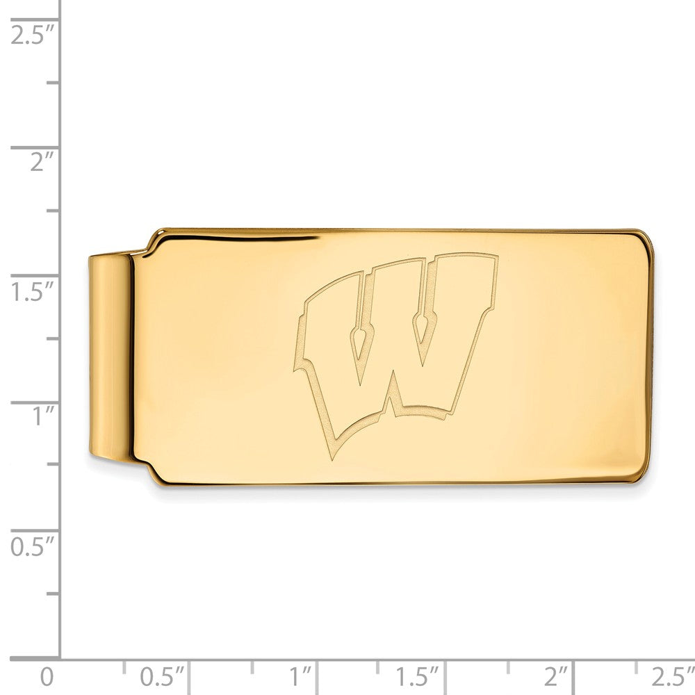 Alternate view of the 14k Gold Plated Silver U of Wisconsin Logo Money Clip by The Black Bow Jewelry Co.