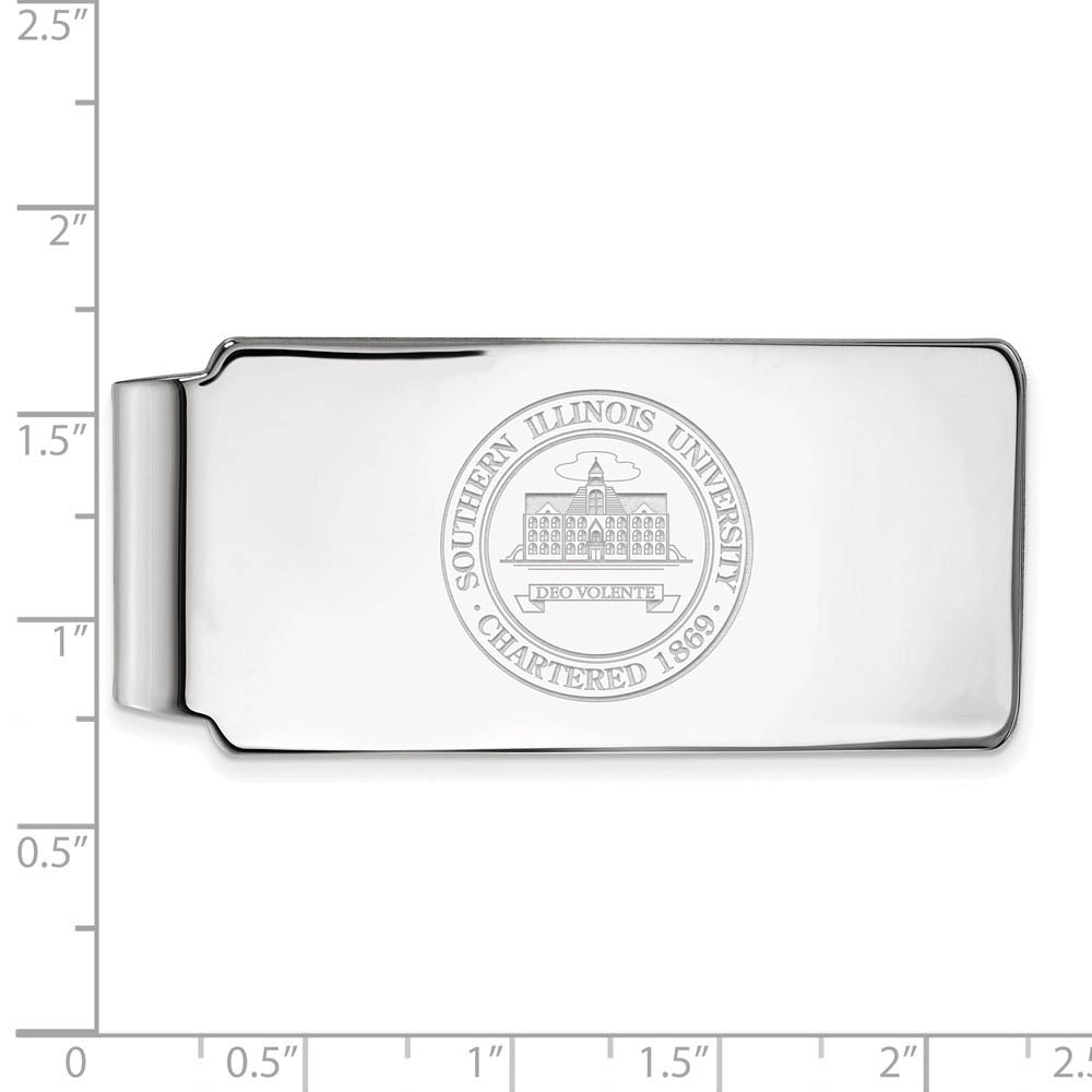 Alternate view of the Sterling Silver Southern Illinois U Crest Money Clip by The Black Bow Jewelry Co.