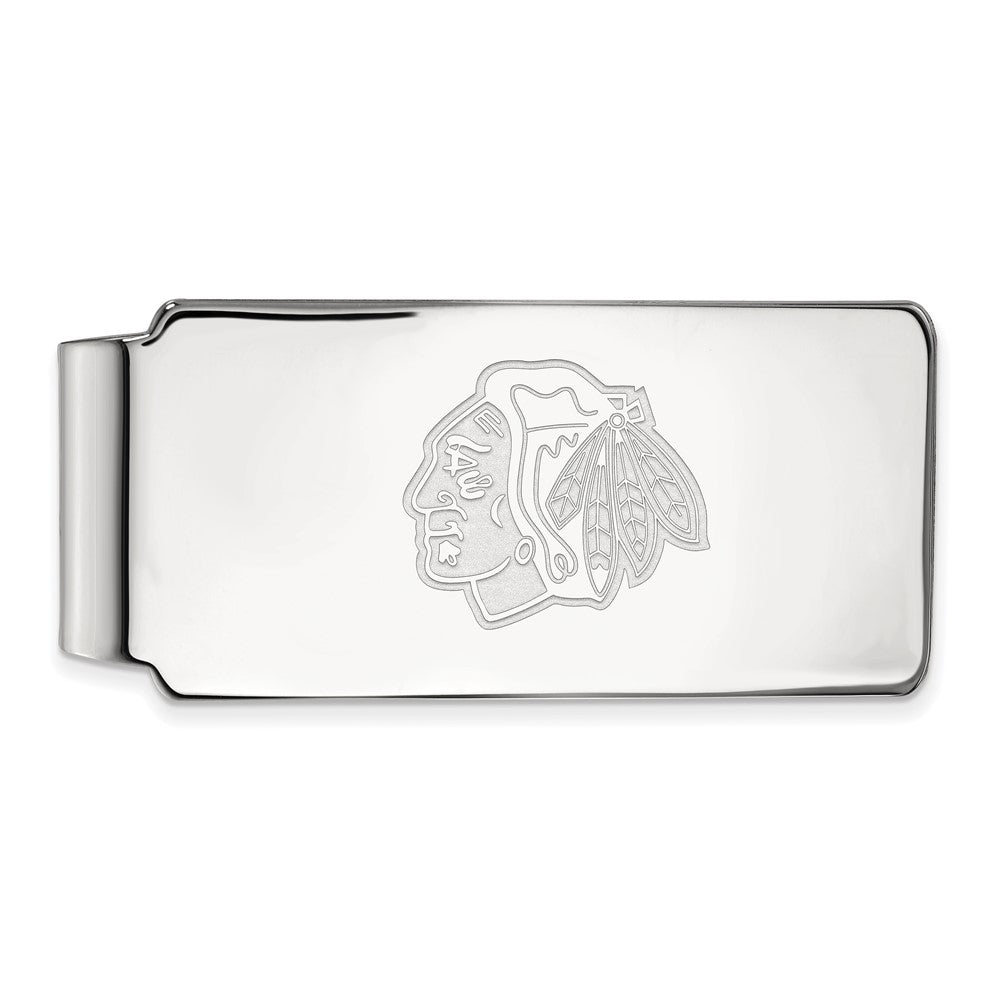 14k White Gold NHL Chicago Blackhawks Money Clip, Item M10472 by The Black Bow Jewelry Co.