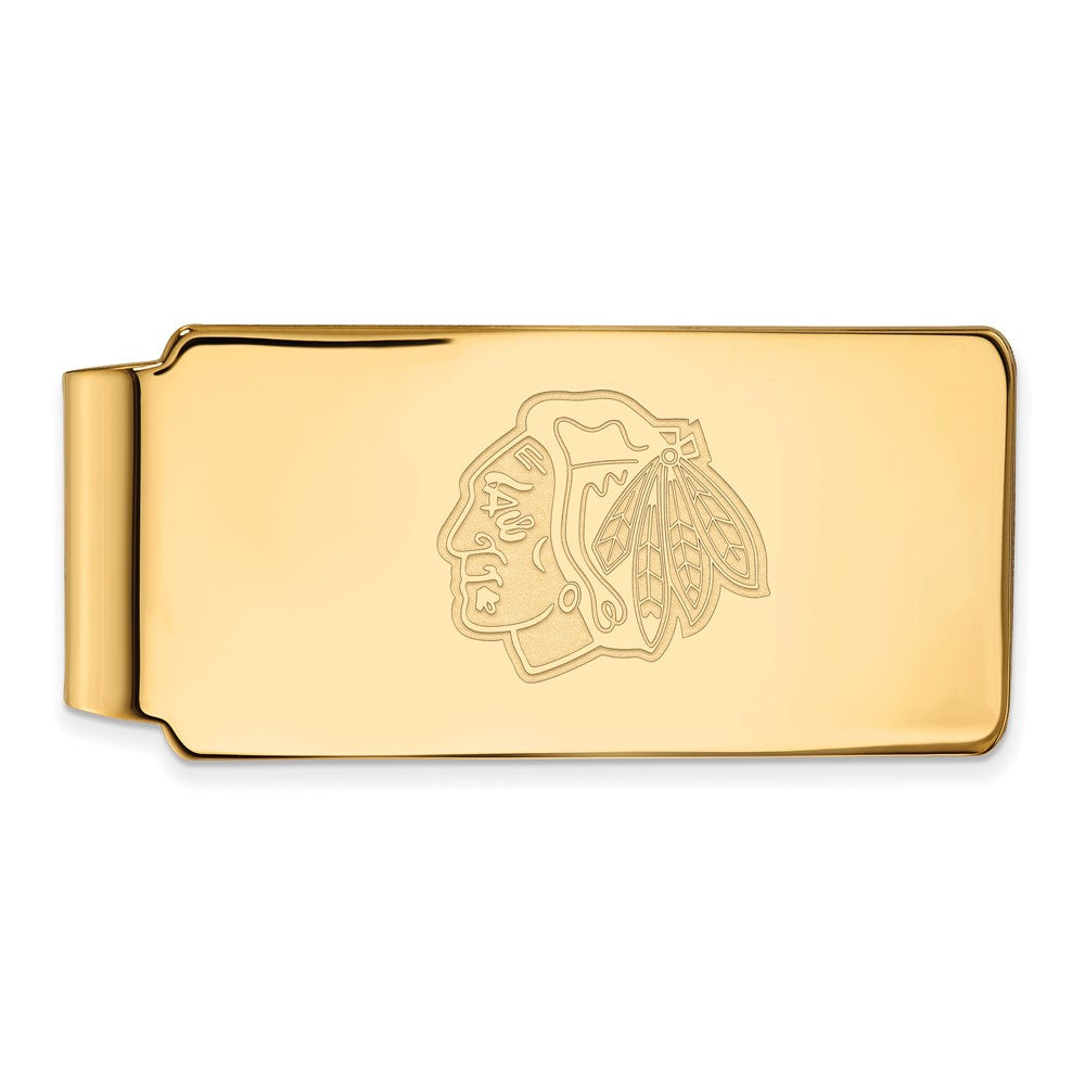 14k Yellow Gold NHL Chicago Blackhawks Money Clip, Item M10498 by The Black Bow Jewelry Co.
