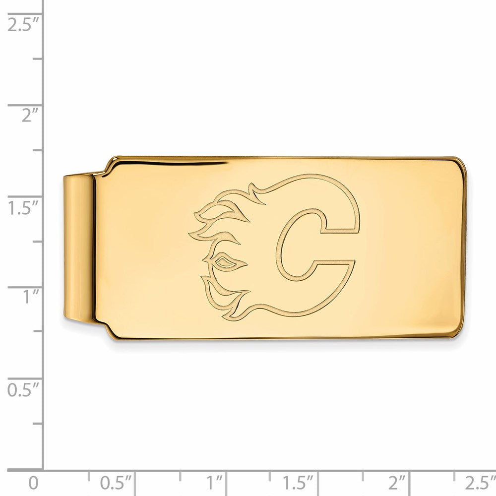 Alternate view of the Sterling Silver 14k Yellow Gold Plated NHL Calgary Flames Money Clip by The Black Bow Jewelry Co.