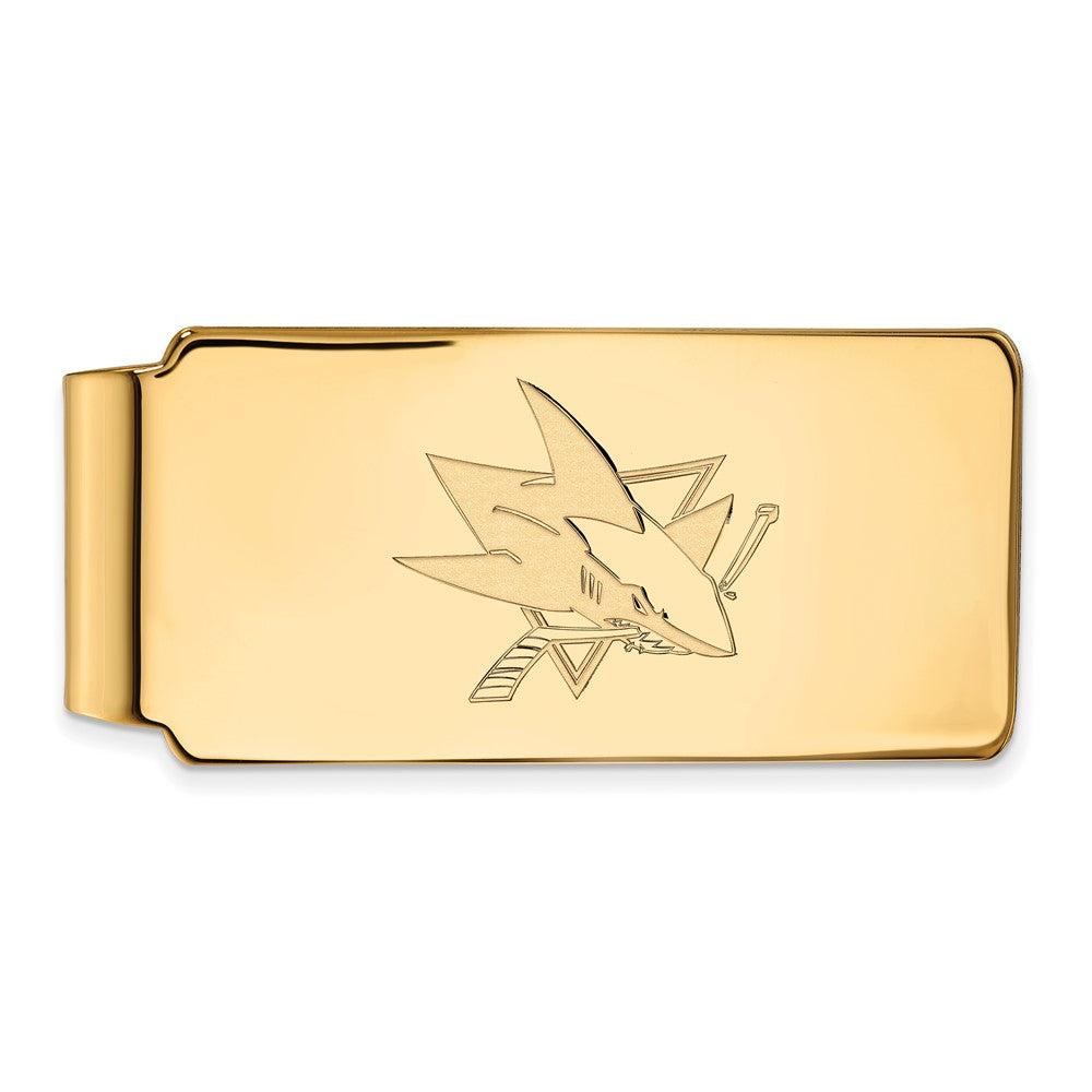Sterling Silver 14k Yellow Gold Plated NHL San Jose Sharks Money Clip, Item M10526 by The Black Bow Jewelry Co.