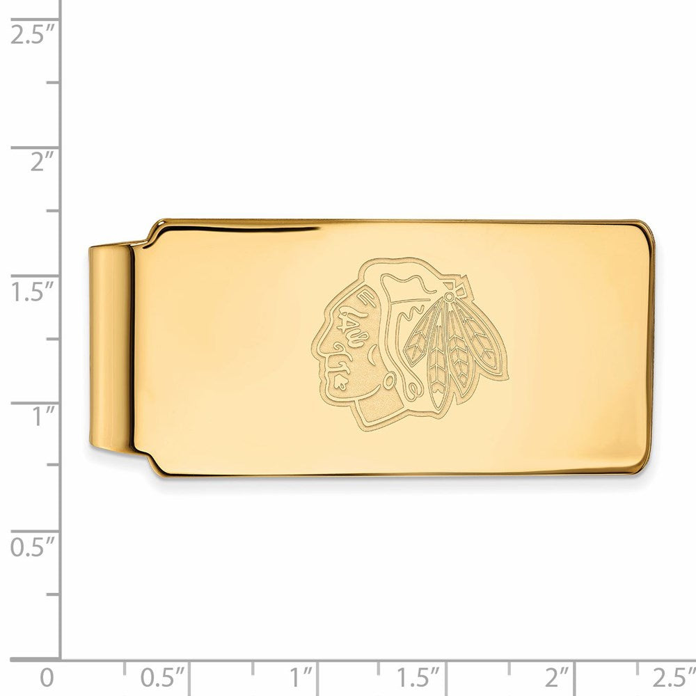 Alternate view of the SS 14k Yellow Gold Plated NHL Chicago Blackhawks Money Clip by The Black Bow Jewelry Co.