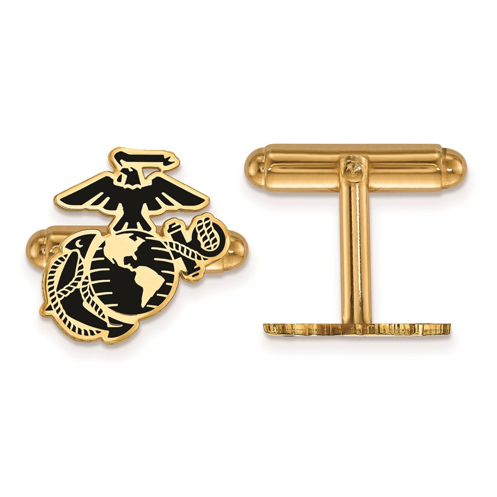 SS 14k Yellow Gold Plated U.S. Marine Corps Epoxy Cuff Links, Item M10579 by The Black Bow Jewelry Co.