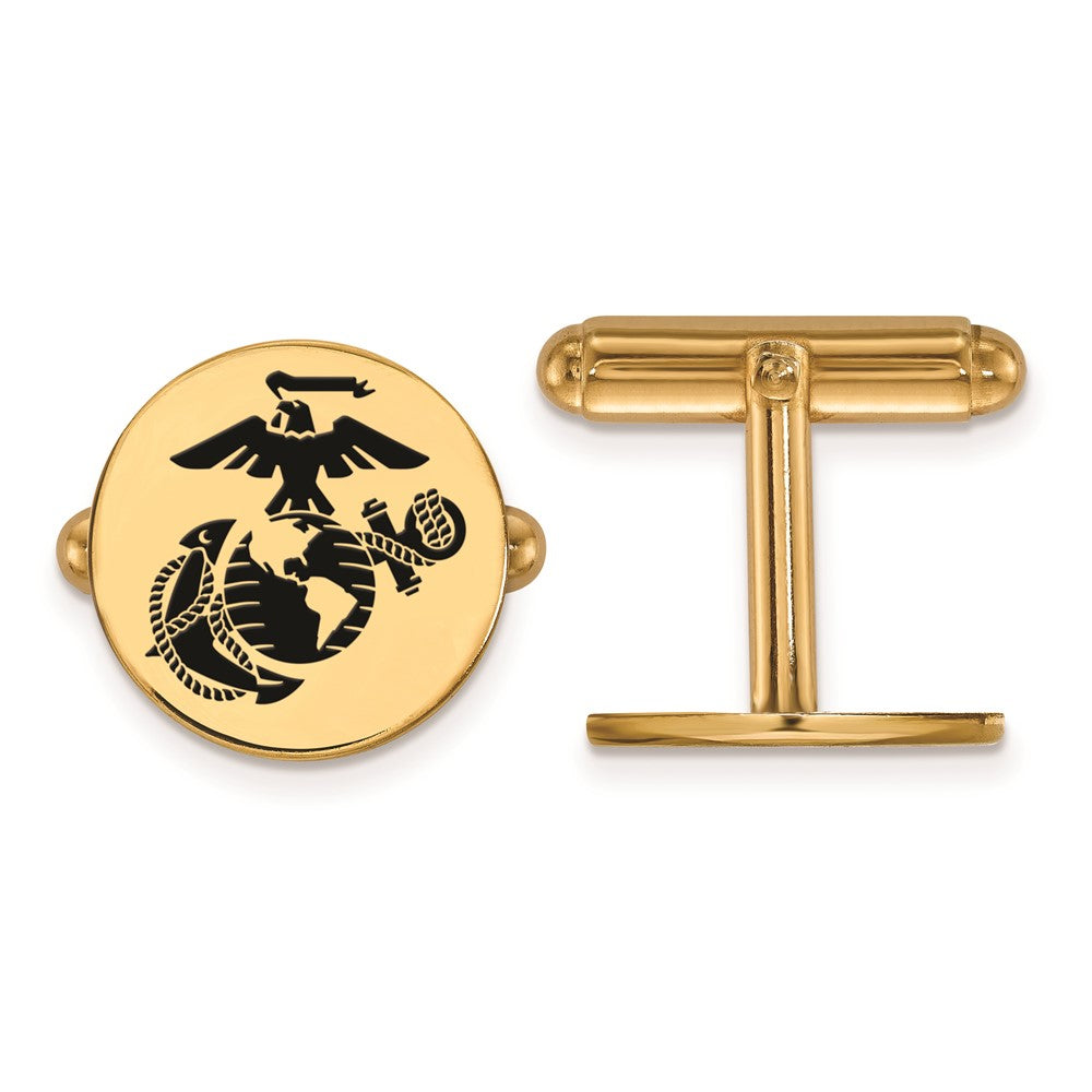 SS 14k Yellow Gold Plated U.S. Marine Corps Epoxy Disc Cuff Links, Item M10580 by The Black Bow Jewelry Co.