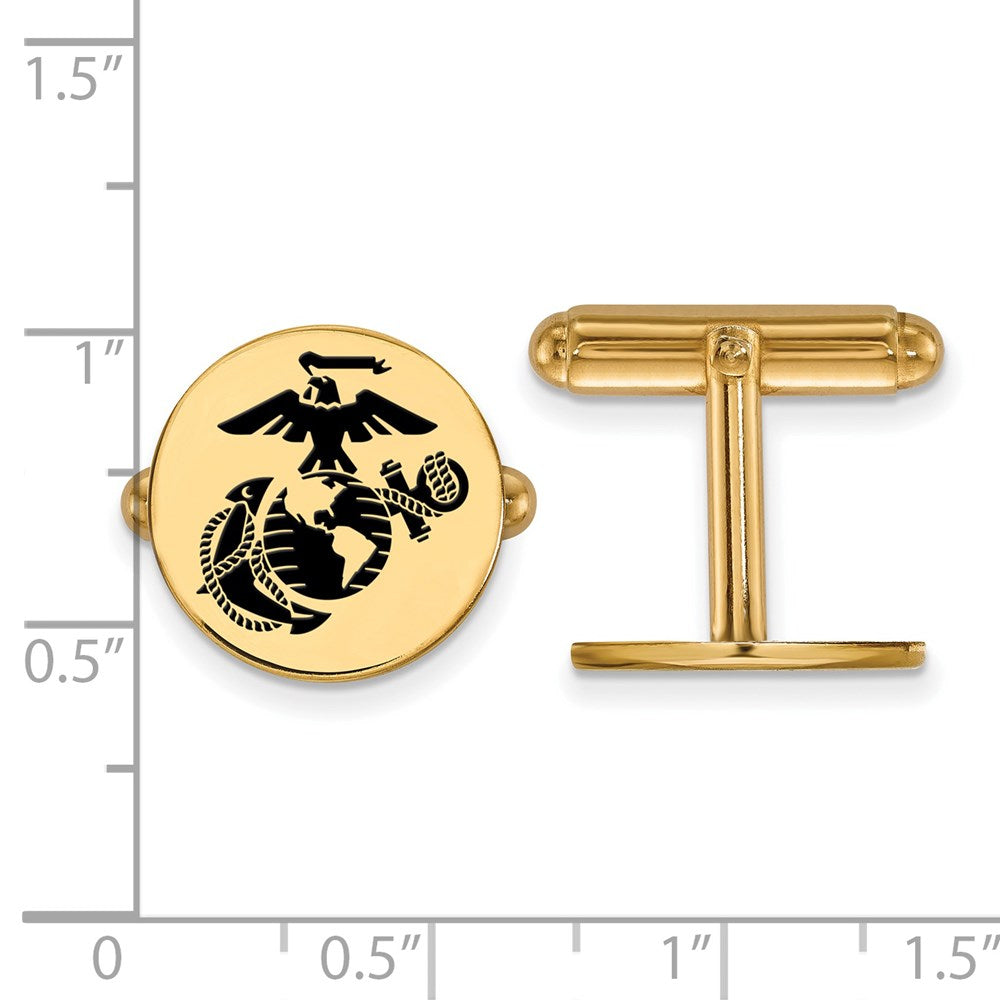 Alternate view of the SS 14k Yellow Gold Plated U.S. Marine Corps Epoxy Disc Cuff Links by The Black Bow Jewelry Co.