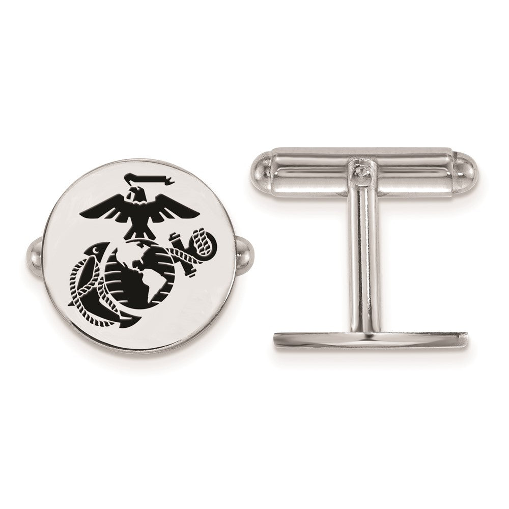 Sterling Silver U.S. Marine Corps Epoxy Disc Cuff Links, Item M10588 by The Black Bow Jewelry Co.