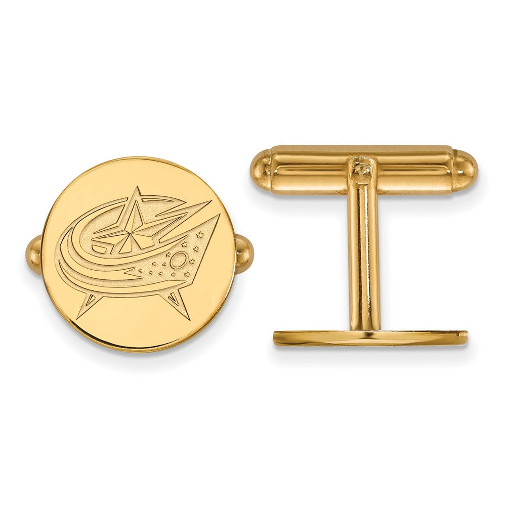 SS 14k Yellow Gold Plated NHL Columbus Blue Jackets Cuff Links, Item M10637 by The Black Bow Jewelry Co.