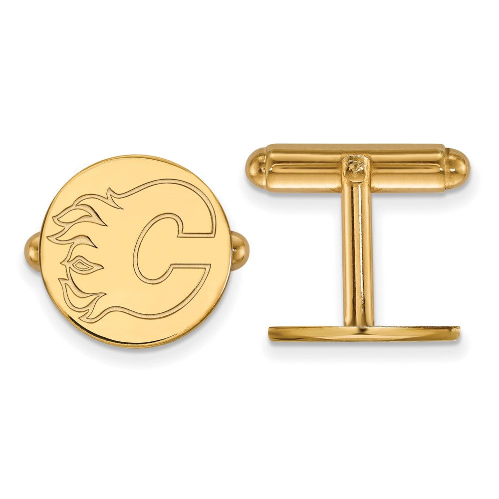Sterling Silver 14k Yellow Gold Plated NHL Calgary Flames Cuff Links, Item M10639 by The Black Bow Jewelry Co.