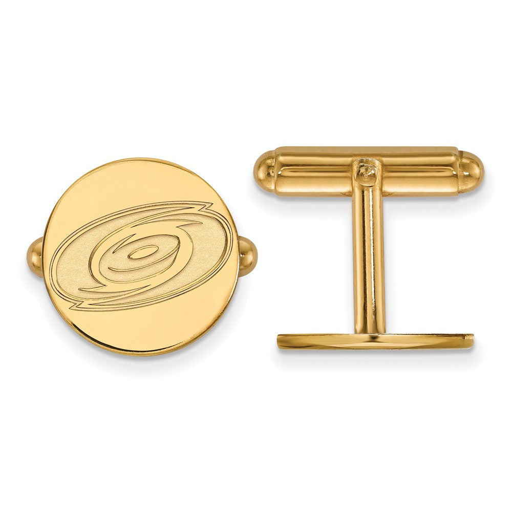 SS 14k Yellow Gold Plated NHL Carolina Hurricanes Cuff Links, Item M10648 by The Black Bow Jewelry Co.