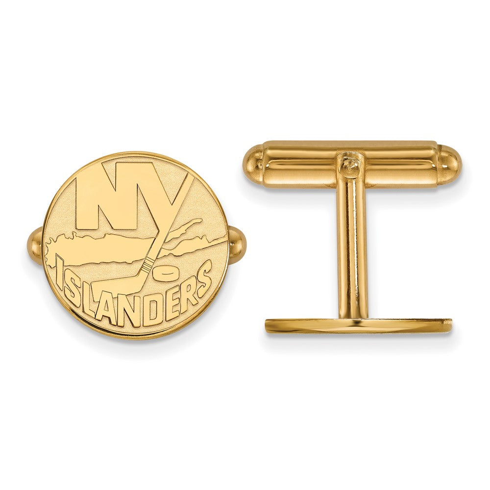 SS 14k Yellow Gold Plated NHL New York Islanders Cuff Links, Item M10649 by The Black Bow Jewelry Co.