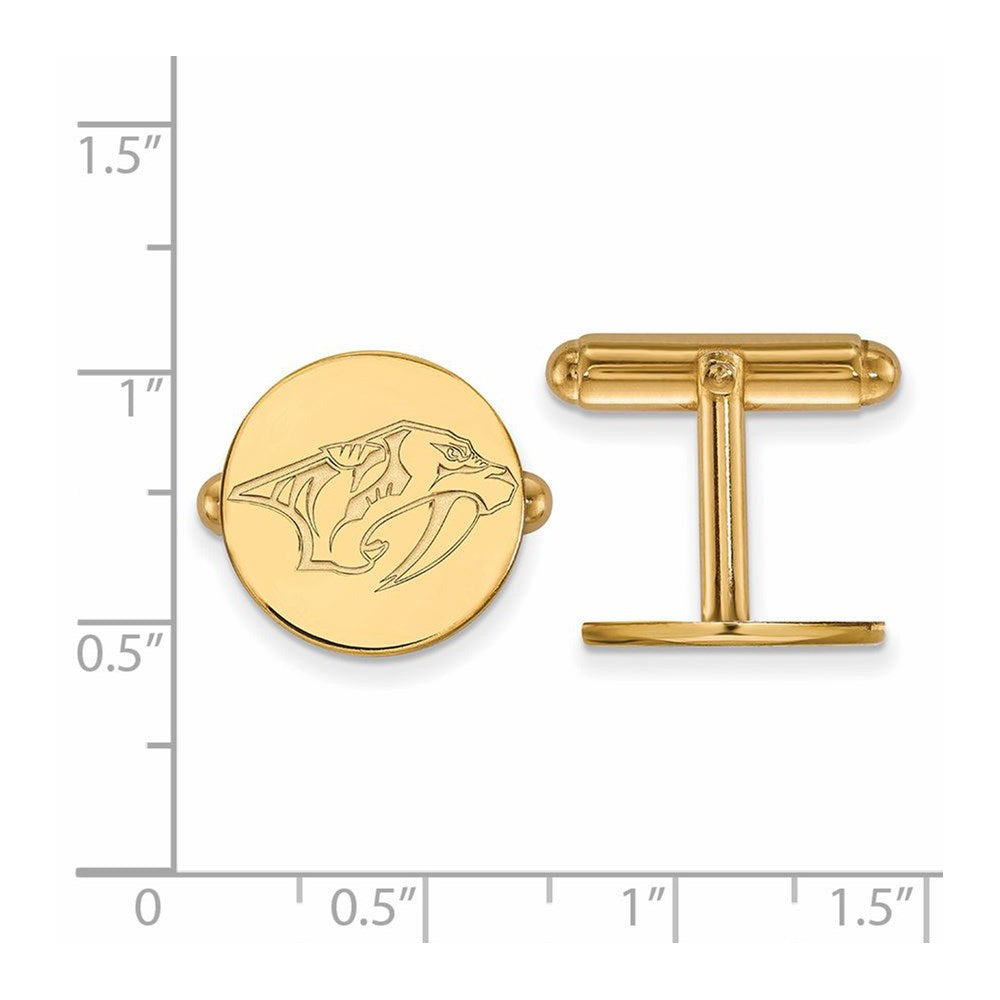 Alternate view of the SS 14k Yellow Gold Plated NHL Nashville Predators Cuff Links by The Black Bow Jewelry Co.