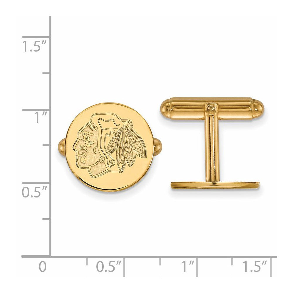 Alternate view of the SS 14k Yellow Gold Plated NHL Chicago Blackhawks Cuff Links by The Black Bow Jewelry Co.