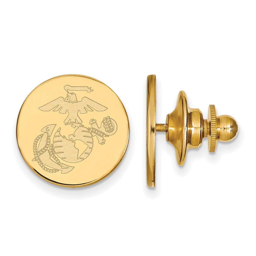 SS 14k Yellow Gold Plated U.S. Marine Corps Disc Lapel or Tie Pin, Item M10801 by The Black Bow Jewelry Co.