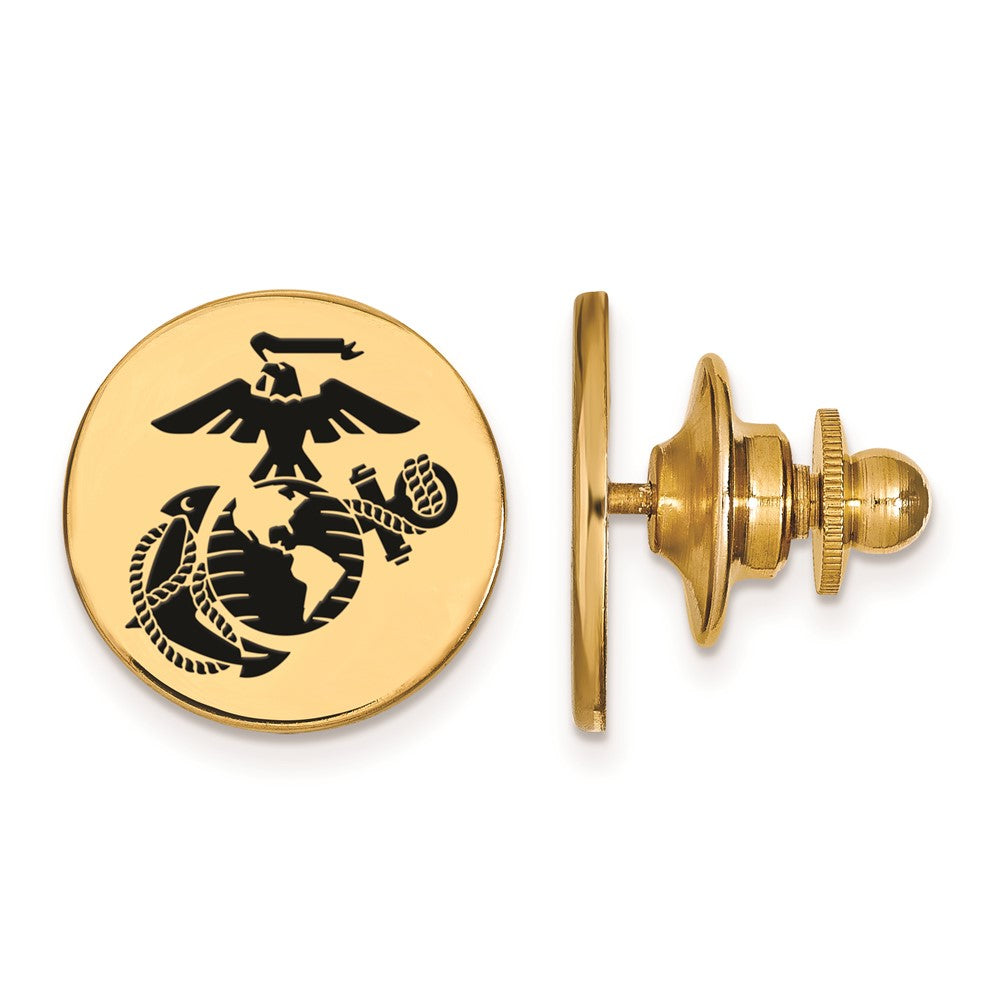 SS 14k Yellow Gold Plated U.S. Marine Corps Epoxy Disc Lapel Pin, Item M10805 by The Black Bow Jewelry Co.