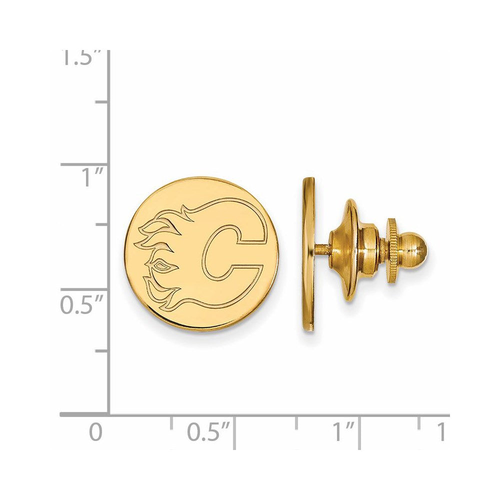 Alternate view of the 14k Yellow Gold NHL Calgary Flames Disc Lapel or Tie Pin by The Black Bow Jewelry Co.