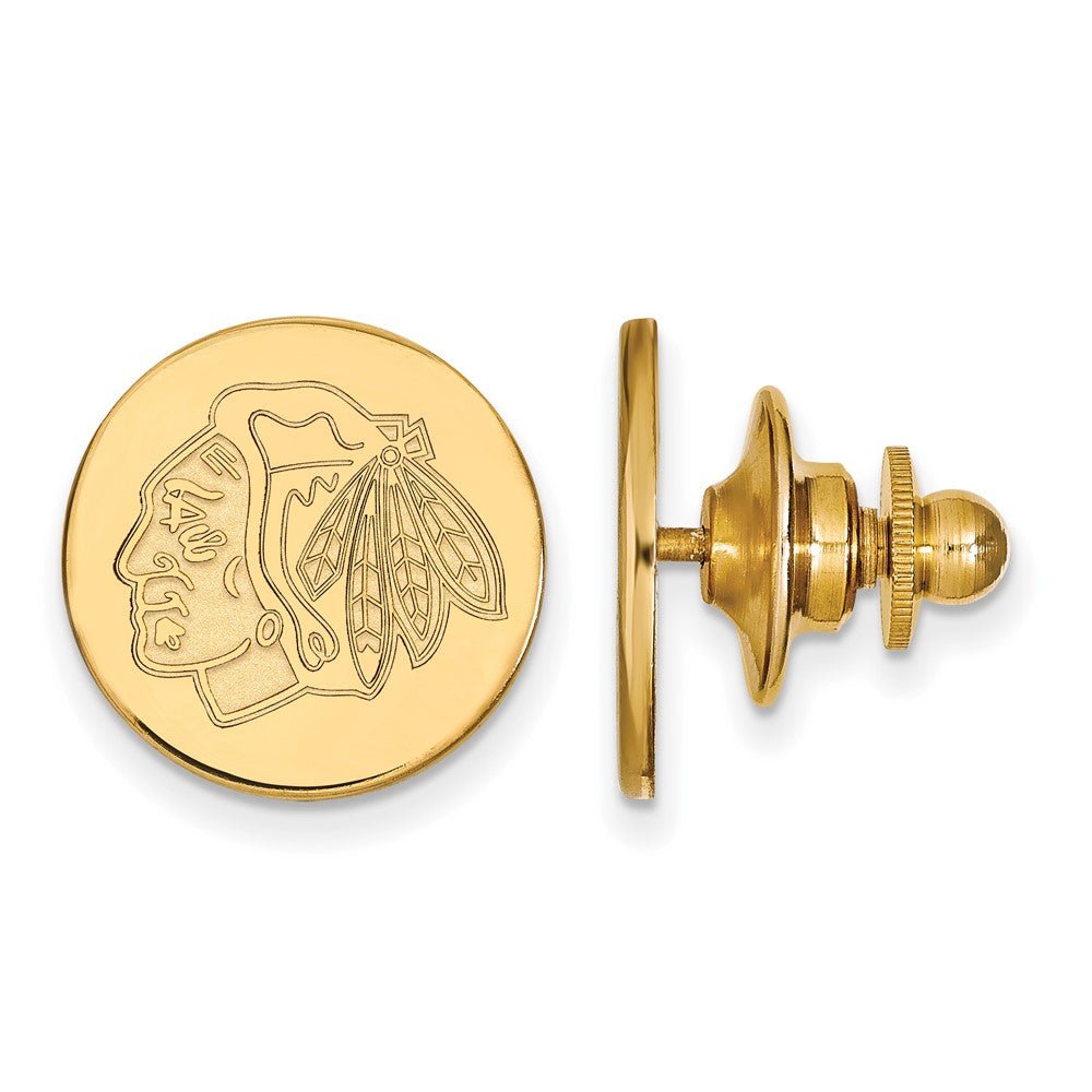 14k Yellow Gold NHL Chicago Blackhawks Disc Lapel or Tie Pin, Item M10887 by The Black Bow Jewelry Co.