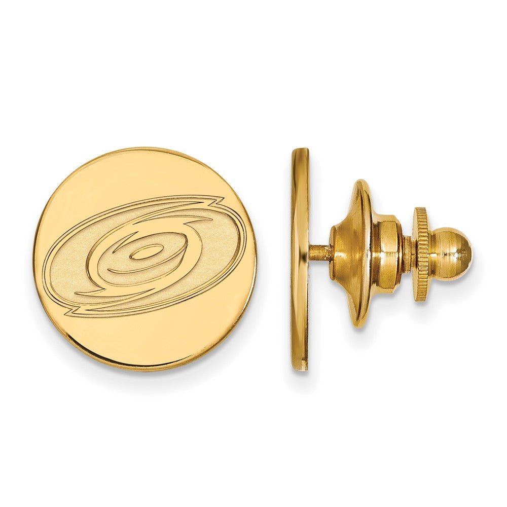 SS 14k Yellow Gold Plated NHL Carolina Hurricanes Lapel or Tie Pin, Item M10896 by The Black Bow Jewelry Co.