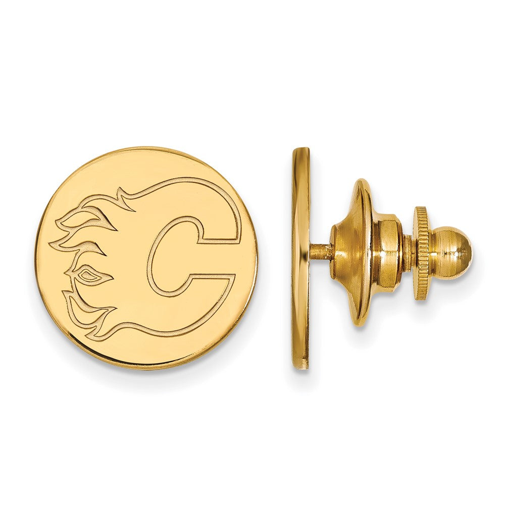 SS 14k Yellow Gold Plated NHL Calgary Flames Lapel or Tie Pin, Item M10902 by The Black Bow Jewelry Co.