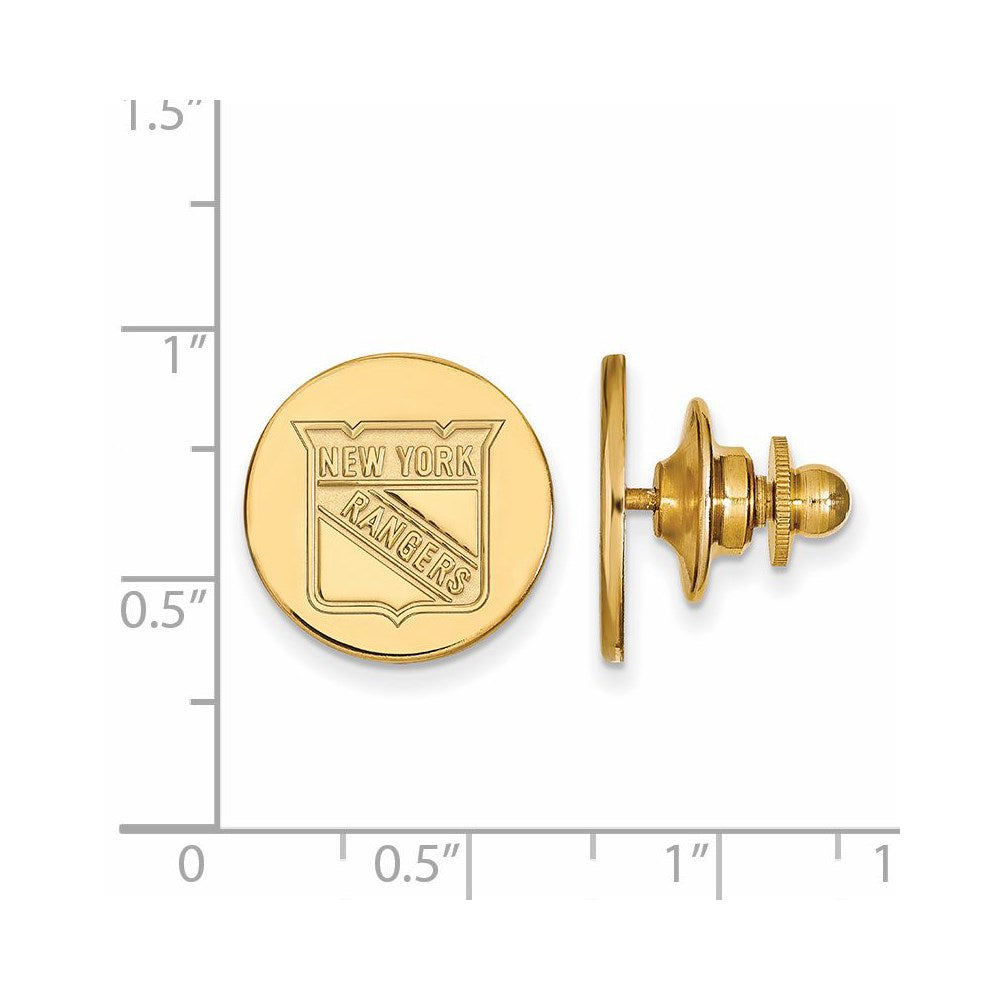 Alternate view of the SS 14k Yellow Gold Plated NHL New York Rangers Lapel or Tie Pin by The Black Bow Jewelry Co.