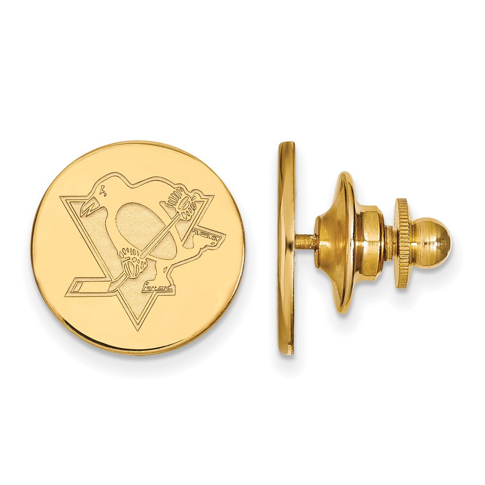 SS 14k Yellow Gold Plated NHL Pittsburgh Penguins Lapel or Tie Pin, Item M10923 by The Black Bow Jewelry Co.