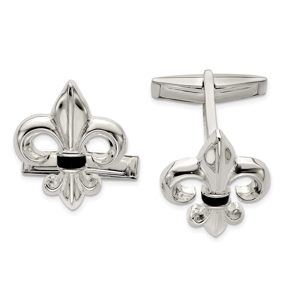 Sterling Silver & Black Onyx Fleur de lis Cuff Links, 17 x 20mm, Item M11095 by The Black Bow Jewelry Co.
