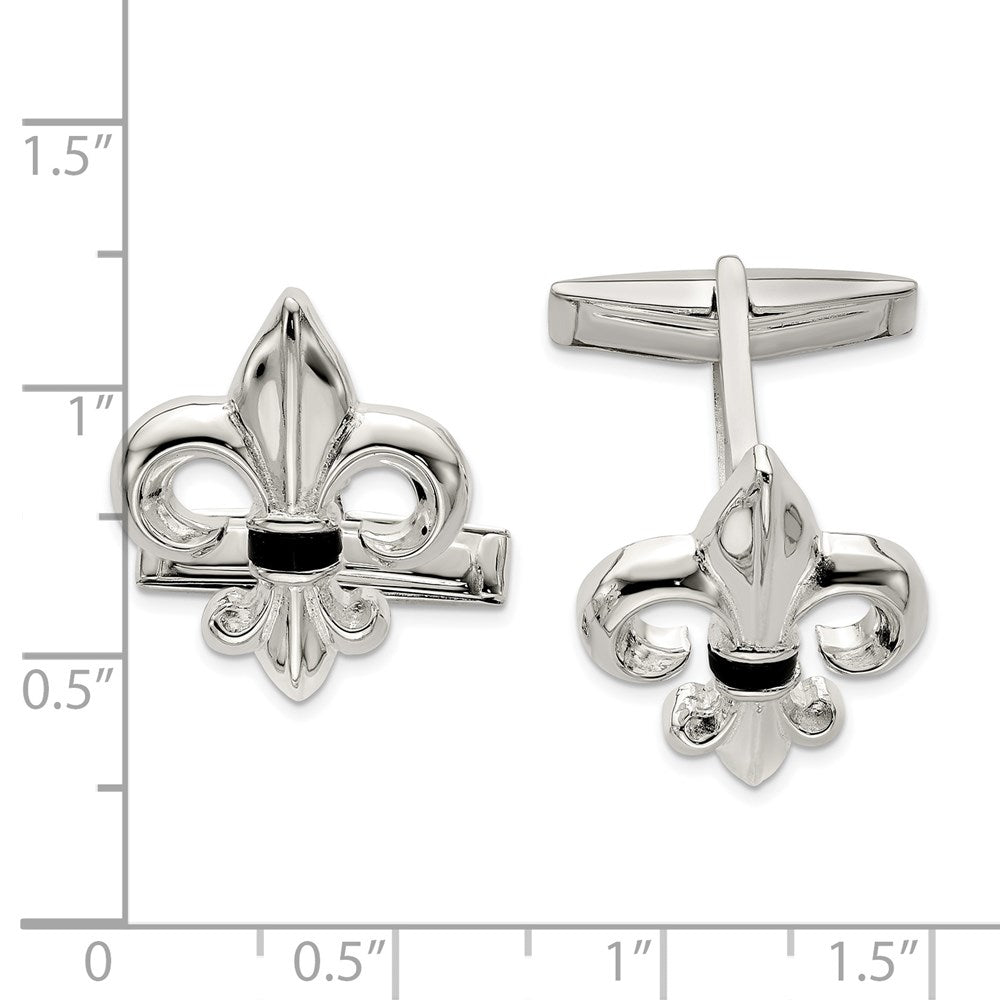 Alternate view of the Sterling Silver & Black Onyx Fleur de lis Cuff Links, 17 x 20mm by The Black Bow Jewelry Co.
